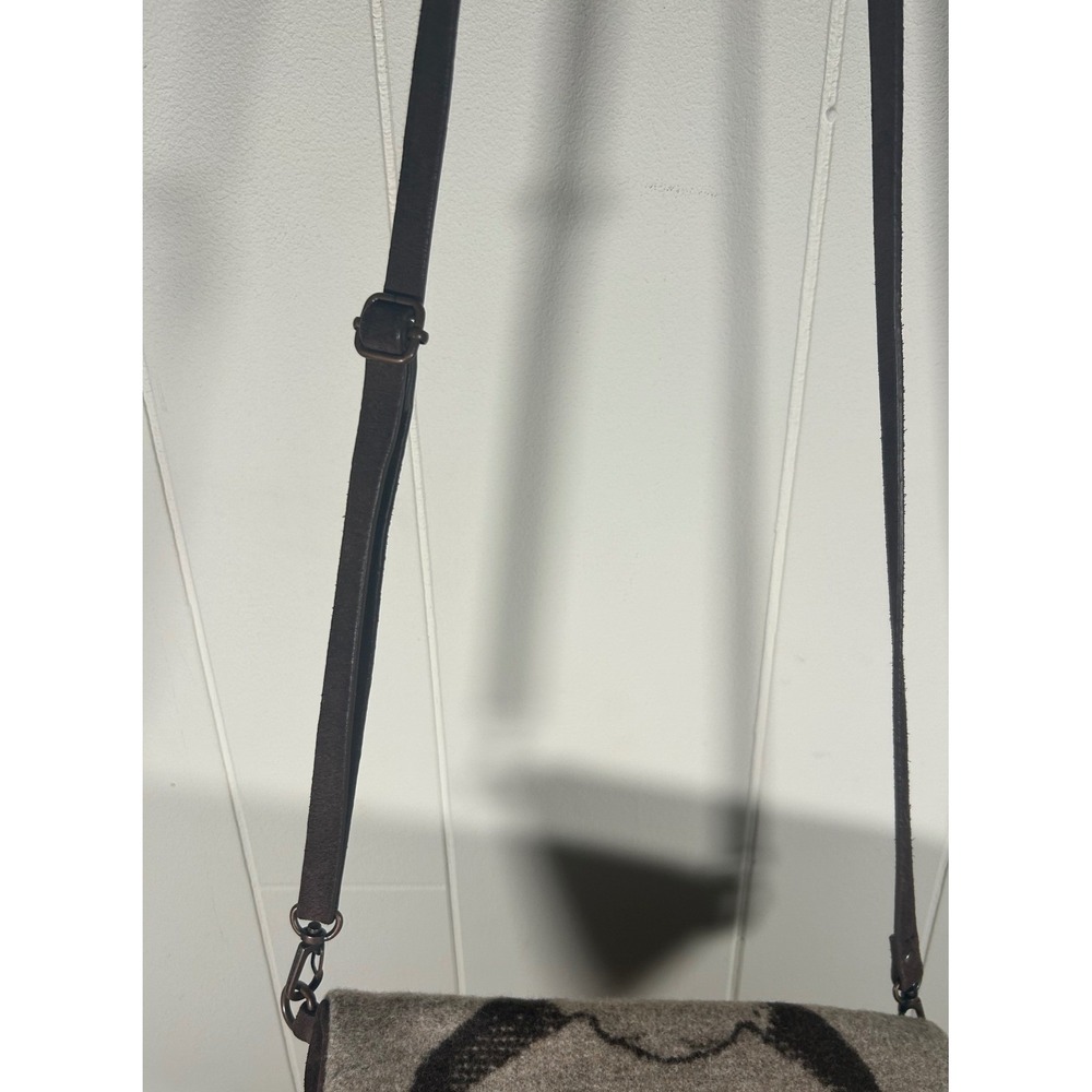 Pendleton Wool Leather Crossbody Bag Steer Skull Southwestern Foldover Clutch - Picture 8 of 10